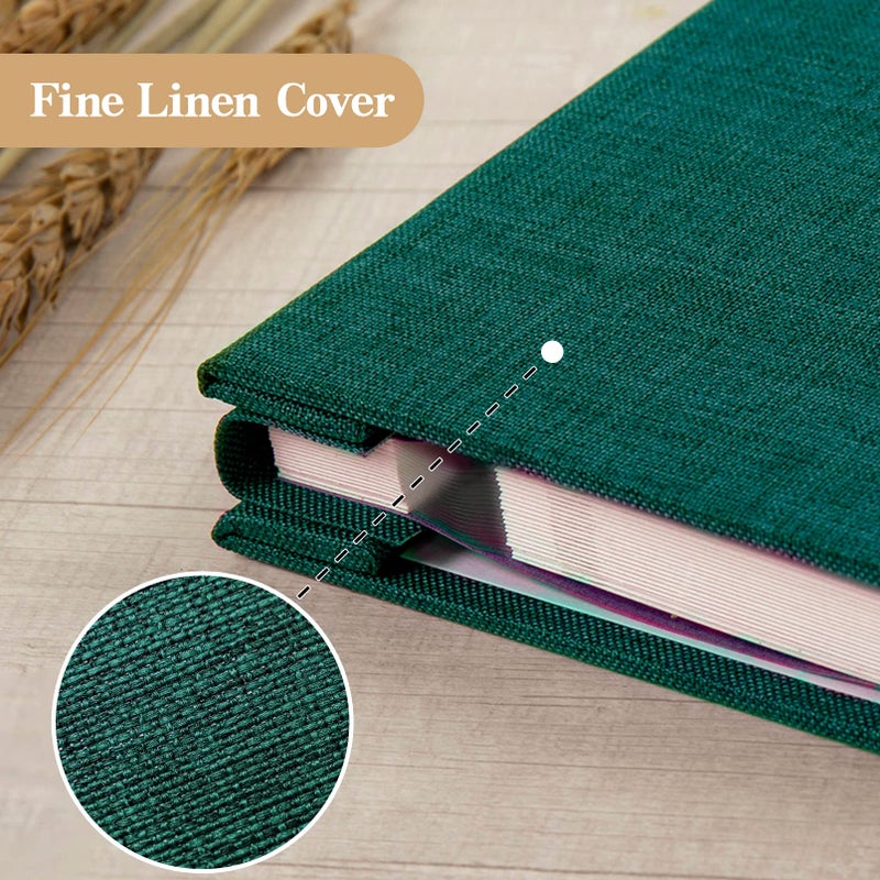 potricher Large Photo Album Self Adhesive 3x5 4x6 5x7 8x10 10x12 Pictures Linen Cover 40 Blank Pages Magnetic DIY Scrapbook Album with A Metallic Pen (Dark Green, 13.2x12.8 inches 40 Pages) - Image 5